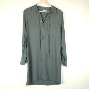 1.State XS Shirt Dress‎ Green Cross laceup top collared